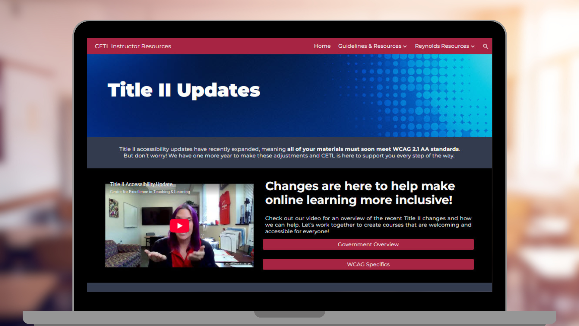 CETL Title II Updates webpage on laptop screen