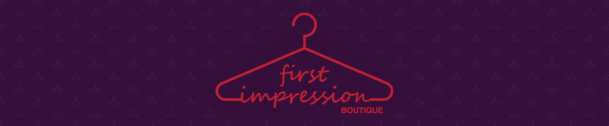 First impression Boutique logo in red on purple background