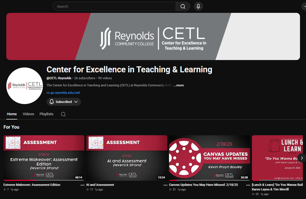 Reynolds CETL YouTube Channel