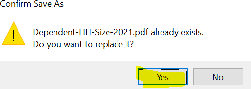 Confirm Save As dialog asking whether to replace the existing PDF, with Yes selected