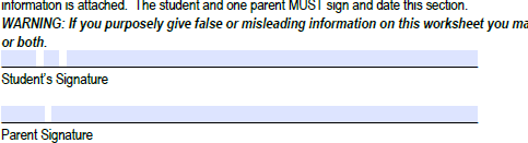 Student and parent signature lines shown without digital signature fields